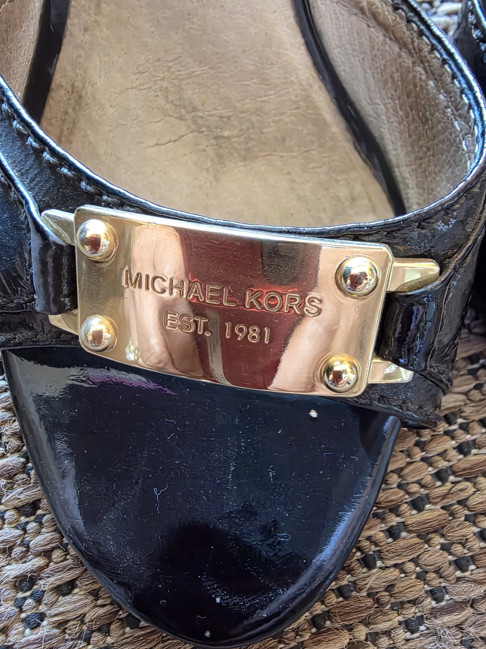 Michael Kors Black Heeled Slide With Gold Accents - Picture 4 of 4